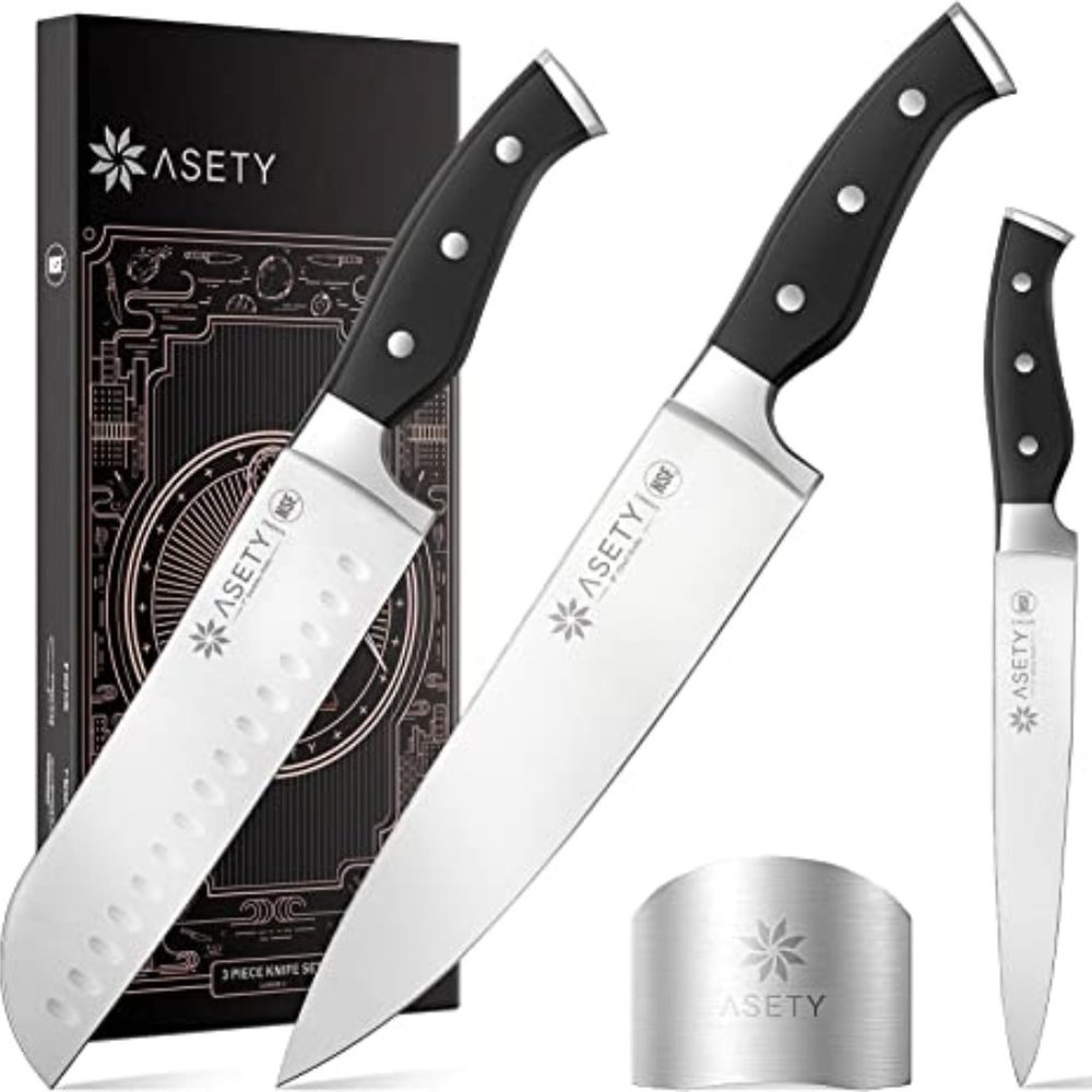 NEW SEALED IN GIFT BOX SET /3 KNIVES AND A FINGER GUARD, QUALITY GERMAN …